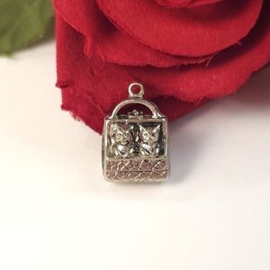 Vintage Silver Cats in a Basket Pendant or Charm Jewelry Making
